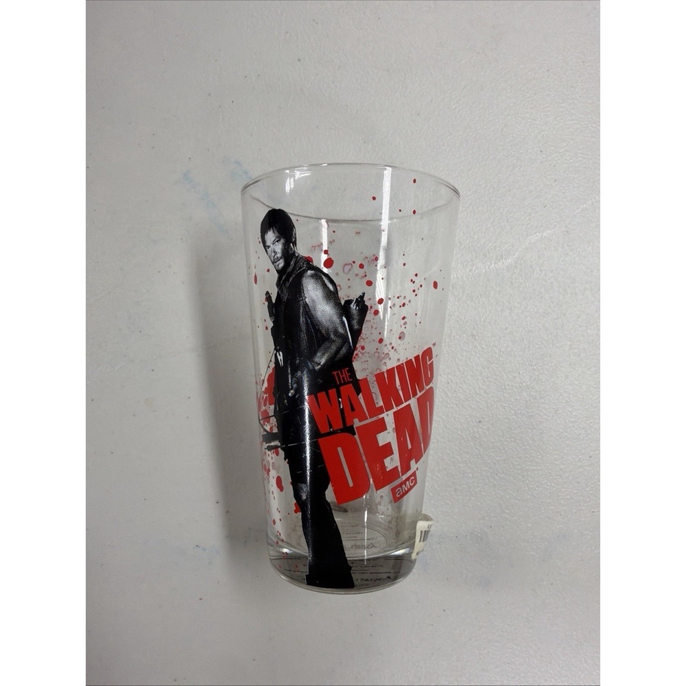 THE WALKING DEAD RICK Cup Pint Glass 16‎ oz Clear w/ Red Blood Splatter